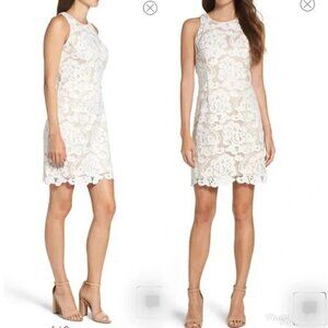 Anthropology Eliza J Adynne Sleeveless Floral Lace Overlay Shift Dress Size 2